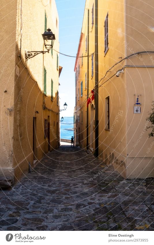 the italian island sardinia in mediterranean sea street architecture city old alley town narrow building europe house italy travel wall ancient stone medieval