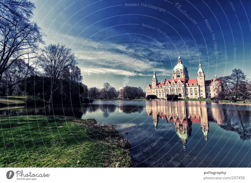 dream castle Environment Nature Landscape Plant Water Sky only Clouds Spring Beautiful weather Tree Grass Garden Park Meadow Lakeside Hannover Castle