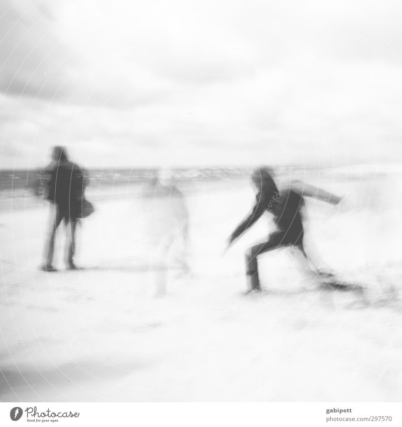 Rømø | The volatility of the moment Human being 3 Group Movement Life Art Mobility Stagnating Blur Contour Snapshot Black & white photo Exterior shot