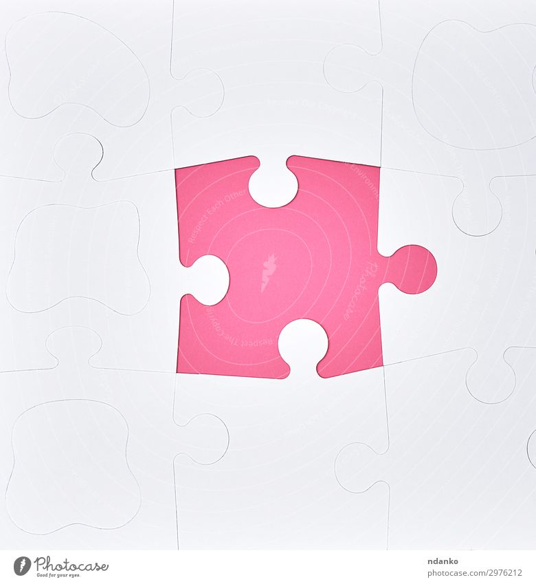 white large blank puzzles on a pink background Design Leisure and hobbies Playing Success Business Paper Toys Pink White Colour Idea Creativity Problem solving