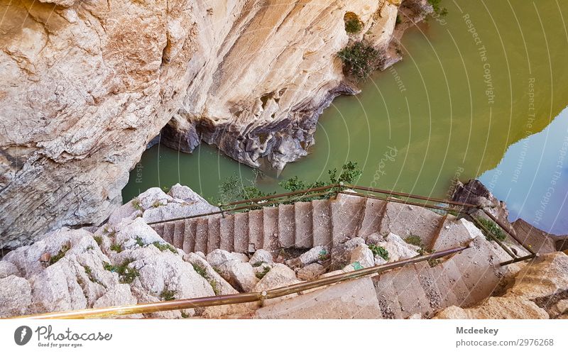 Caminito del Rey Environment Nature Landscape Sun Summer Beautiful weather Warmth Park Rock Andalucia Spain Europe Stairs Tourist Attraction Exceptional