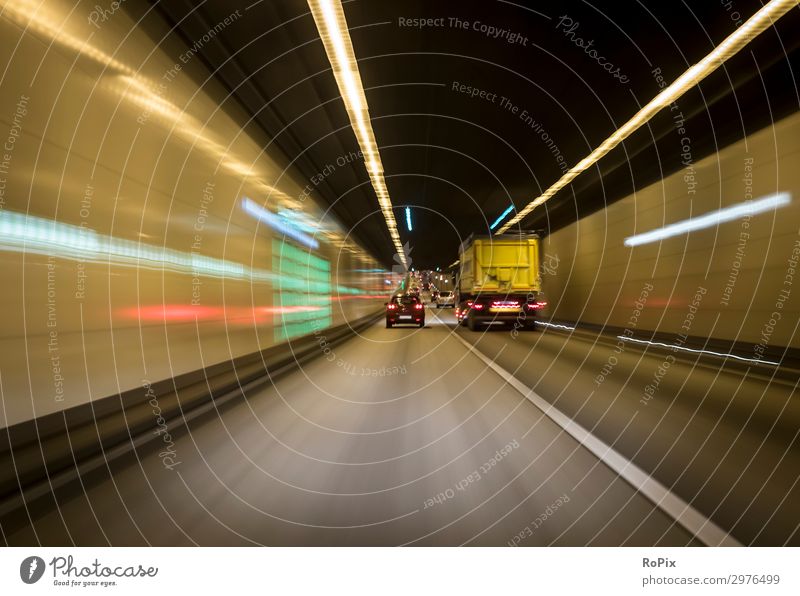 Motorway tunnel. Lifestyle Trip Adventure Night life Economy Industry Logistics Art Work of art Architecture Environment Air Climate Climate change Town Tunnel