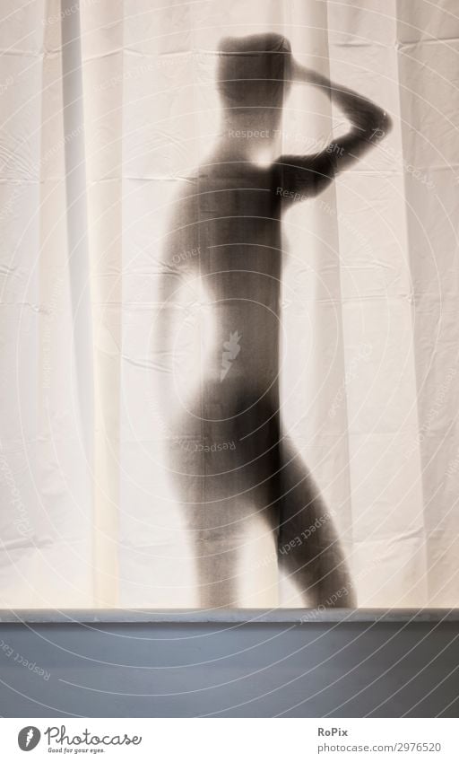 Shadow of a showering woman. Lifestyle Elegant Style Exotic Healthy Wellness Well-being Contentment Relaxation Spa Living or residing Bathroom Fitness
