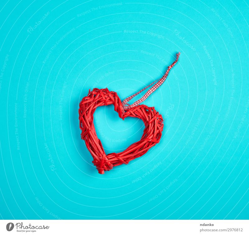 wicker red heart on a blue background Design Beautiful Decoration Feasts & Celebrations Wedding Wood Heart Love Blue Red Romance Colour Conceptual design
