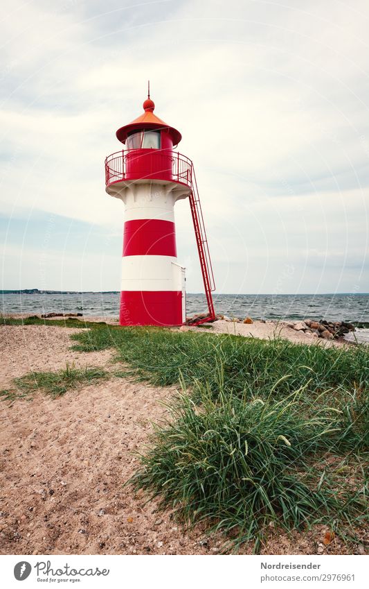 small lighthouse Vacation & Travel Tourism Far-off places Beach Ocean Nature Landscape Elements Sand Water Sky Clouds Beautiful weather Grass Coast North Sea