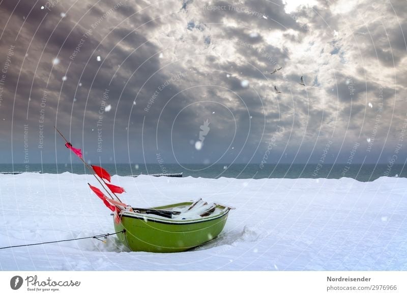 Fishing boat on the Darß in winter Vacation & Travel Tourism Beach Ocean Winter Snow Winter vacation Christmas & Advent New Year's Eve Elements Water Clouds Ice