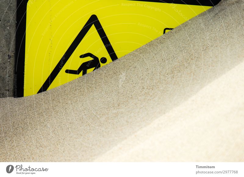 Don't stick your head in the sand! Denmark Sand Concrete Plastic Signage Warning sign Yellow Black Mole Colour photo Exterior shot Deserted Day