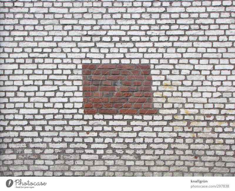 Fits! Wall (barrier) Wall (building) Facade Brick Exceptional Sharp-edged Uniqueness Brown White Idea Creativity Center point Rectangle Seam Colour photo