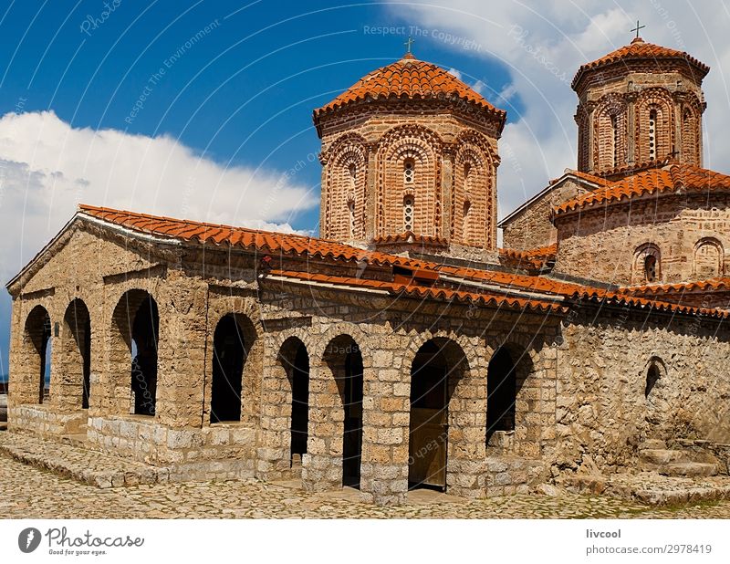 Naum Monastery, Macedonia - Europe Tourism Art Culture Sky Clouds Church Architecture Facade Roof Monument Stone Old Historic Beautiful Uniqueness Blue Red