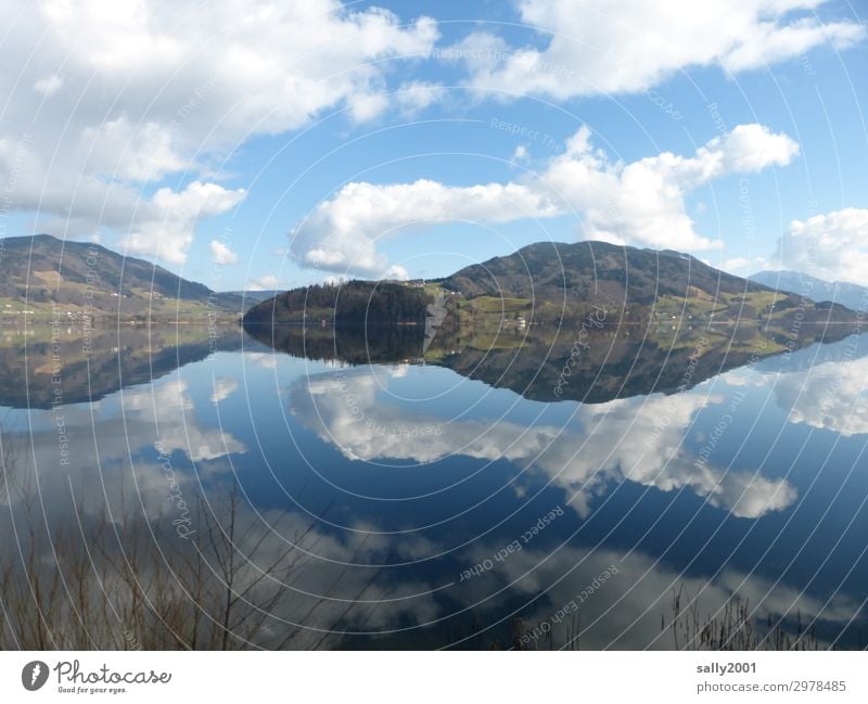 Symmetry in nature... reflection Reflection Lake mountains Clouds Alps Austria Salzkammergut moon lake Nature Landscape tranquillity Water Mountain Blue