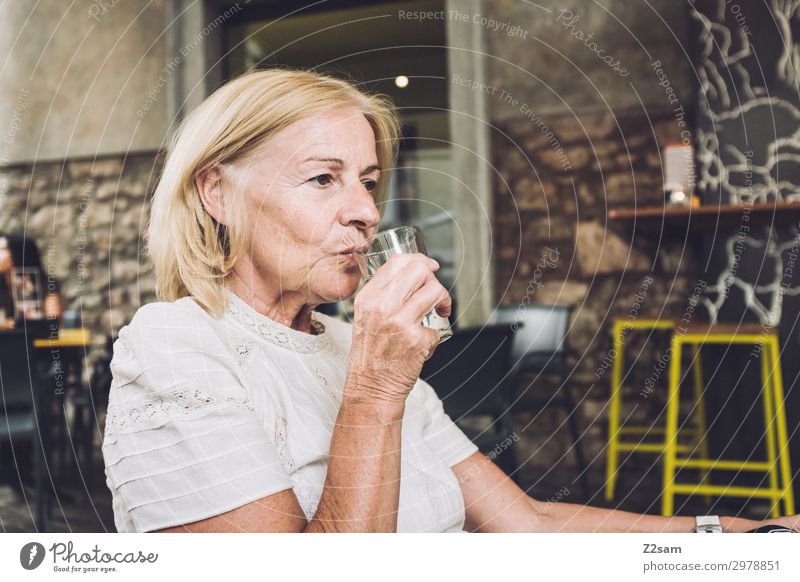 Lady in an Italian street cafe Lifestyle Vacation & Travel Female senior Woman 45 - 60 years Adults 60 years and older Senior citizen Town Blouse Blonde