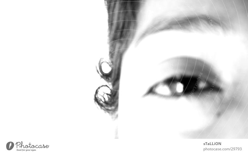 plain Curl Woman Eyes Looking Black & white photo