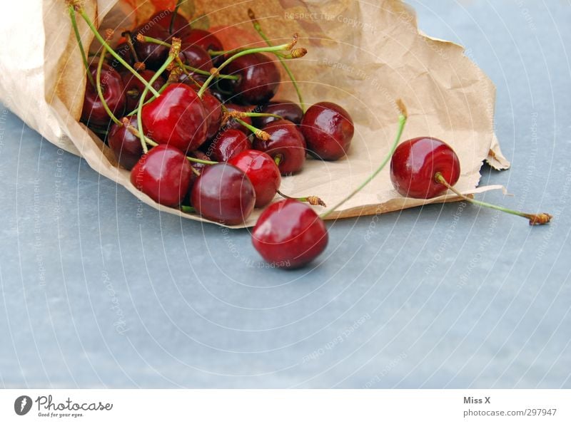 cherries Food Fruit Nutrition Picnic Organic produce Vegetarian diet Diet Fresh Healthy Delicious Juicy Sweet Red Cherry Paper bag Colour photo Multicoloured