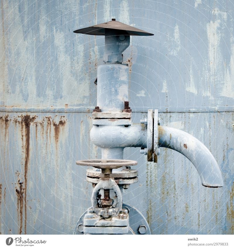 tap Tap Metal Old Gloomy Rustic Container Pipe Light blue Colour photo Subdued colour Exterior shot Detail Structures and shapes Deserted Copy Space left
