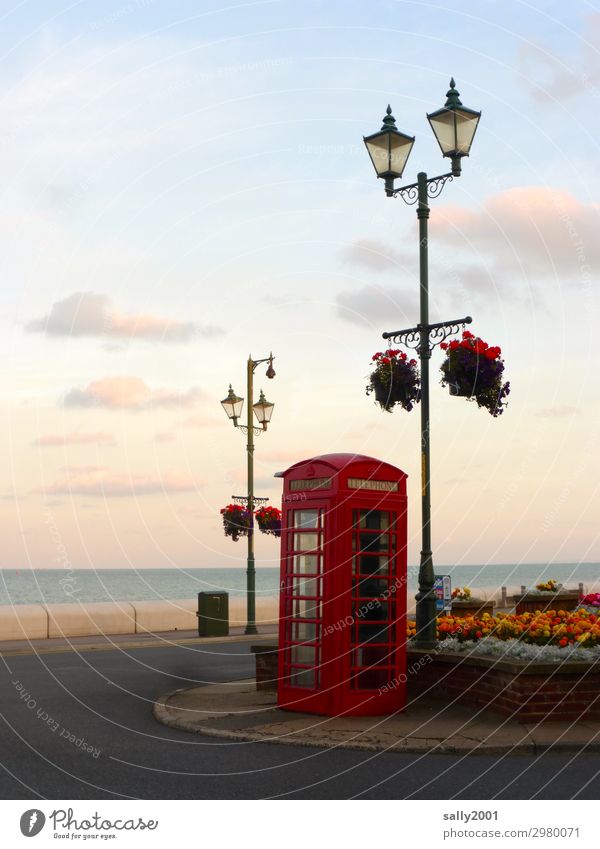 Brexite is done... England Phone box Red British English Tradition Telephone brexite Telecommunications Great Britain Communicate Retro Ocean coast flowers