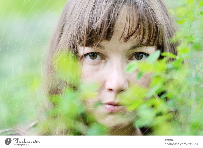 Portrait with Green Human being Feminine Young woman Youth (Young adults) Woman Adults Head 1 18 - 30 years Friendliness Natural Brown Bushes Exterior shot