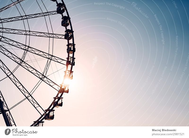 Silhouette of a Ferris wheel at sunset. Lifestyle Joy Happy Leisure and hobbies Far-off places Freedom Summer Sun Entertainment Sky Rotate To enjoy Adventure