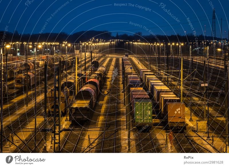 Railway switching yard at night. Adventure Far-off places Work and employment Profession Workplace Construction site Economy Industry Trade Logistics