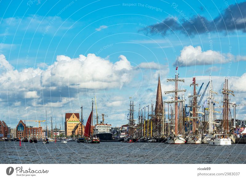 Sailing ships on the Hanse Sail in Rostock Relaxation Vacation & Travel Tourism Summer House (Residential Structure) Nature Landscape Water Clouds River Town