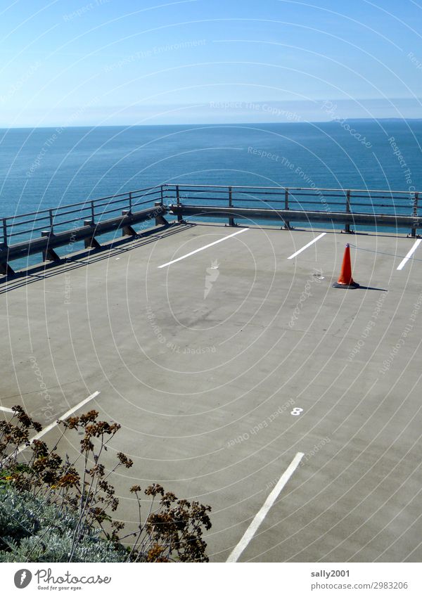 reserved parking space... Cloudless sky Ocean Transport Parking lot Free Traffic cone Reserved Lane markings Vantage point Empty Loneliness Colour photo