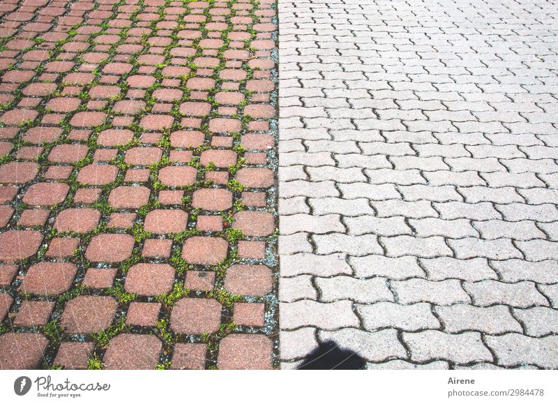 Free space top-heavy Head Shadow 1 Human being Courtyard Parking lot Street Paving stone Cobblestones Mosaic Pattern Pave Symmetry Two-piece Going Empty far