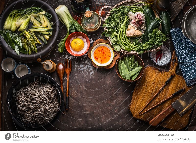 Asian food background. Vegetarian ingredients. Food Vegetable Herbs and spices Nutrition Organic produce Vegetarian diet Diet Asian Food Crockery Style Design