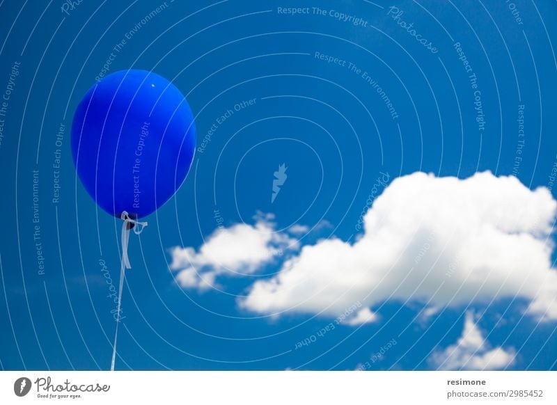 Blue baloon flying in the sky Joy Summer Decoration Feasts & Celebrations Birthday Group Sky Clouds Balloon Flying Glittering Happiness Bright White Colour air