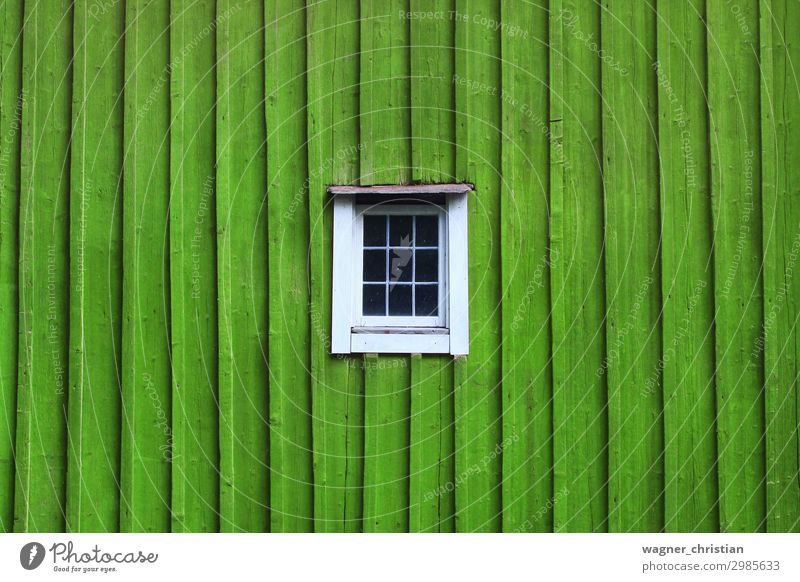 green window House (Residential Structure) Hut Building Architecture Window Wood Esthetic Green White Minimalistic Reduced Wooden board Colour photo