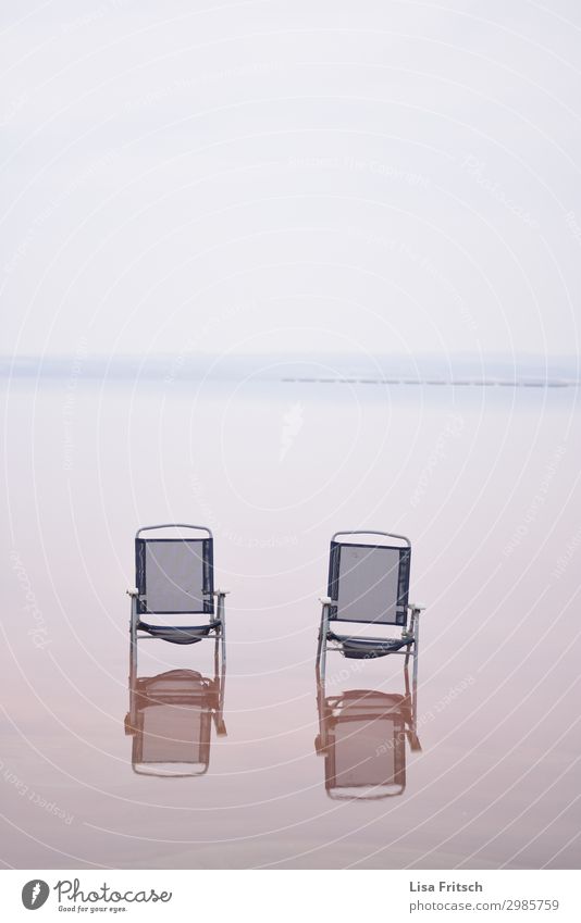 2 camping chairs, water, red, hazy Health care Wellness Relaxation Calm Vacation & Travel Tourism Camping Camping chair Environment Nature Water Lake Infinity