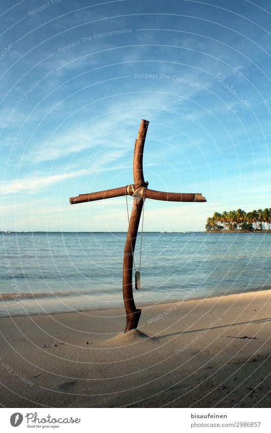 end of vacation Vacation & Travel Tourism Adventure Far-off places Beach Ocean Maritime Crucifix Wooden cross military brands dogtag palm forest Palm tree Bay