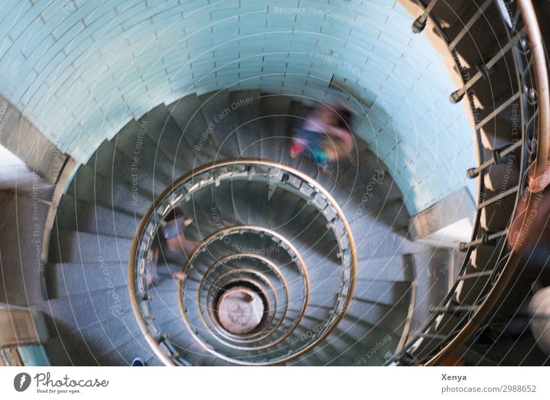Spiral staircase lighthouse Stairs Winding staircase Architecture rail Banister Interior shot Colour photo blurriness Movement motion blur Turquoise Esthetic