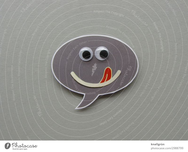 Funny Smiley Sign Communicate Smiling Gray Red White Emotions Joy Happy Happiness Saucer-eyed Tongue Colour photo Studio shot Deserted Copy Space left