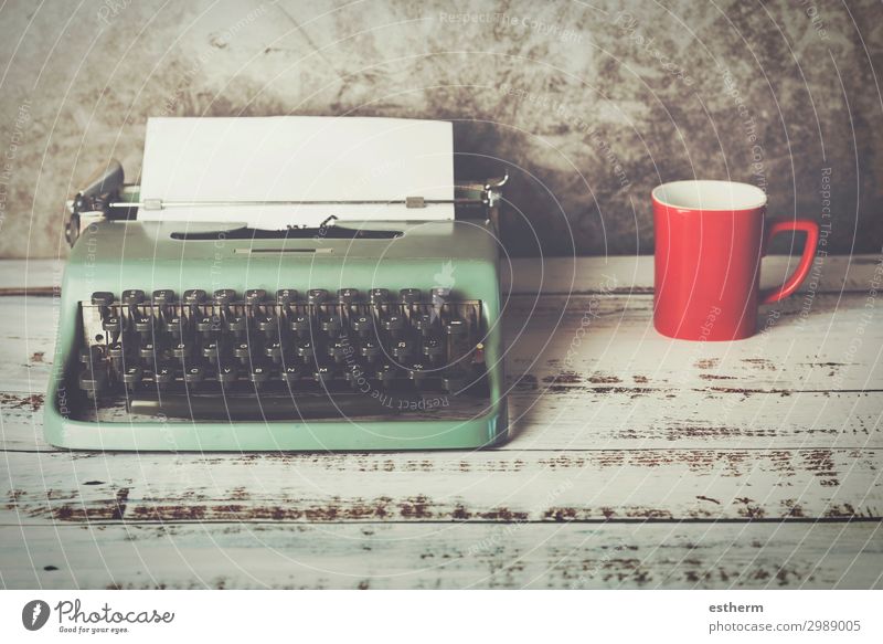 old typewriter next to a cup of coffee Drinking Cold drink Hot drink Coffee Latte macchiato Espresso Tea Lifestyle Wellness Relaxation Leisure and hobbies Table