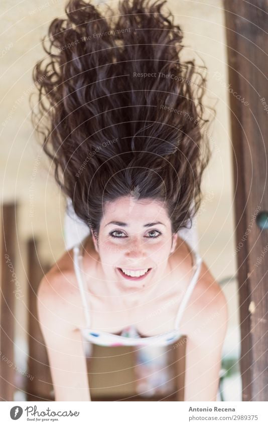 upside down woman in playground Happy Hair and hairstyles Woman Adults Playground Brunette Smiling Cool (slang) Eroticism Hanging 30s Mid adults attractive