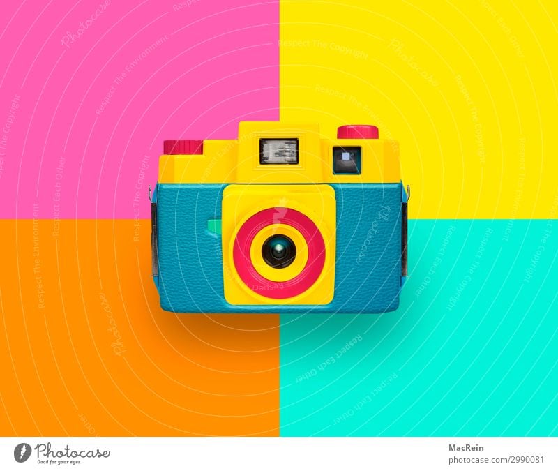 Color camera Camera Blue Yellow Green Red colors colored Rectangle Appearance Colour photo Multicoloured Interior shot Studio shot Deserted Copy Space left