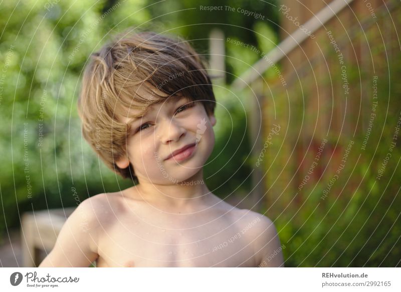 Boy in the garden - Summer Human being Masculine Child Boy (child) Infancy Face 1 3 - 8 years Environment Nature Beautiful weather Plant Bushes Garden