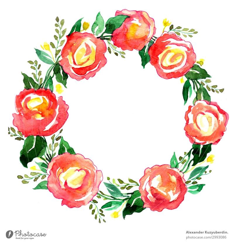 Watercolor wreath Nature Plant Spring Summer Autumn Flower Rose Leaf Blossom Blossoming Fragrance Joy Happiness Spring fever Wreath Painting (action, artwork)