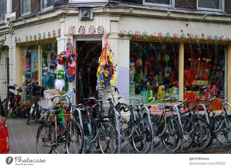 fietsers Amsterdam Netherlands Shop window Multicoloured Old building Bike Rental Shop Bicycle rack Europe bicycle shop bike shop orange Elftal Decoration