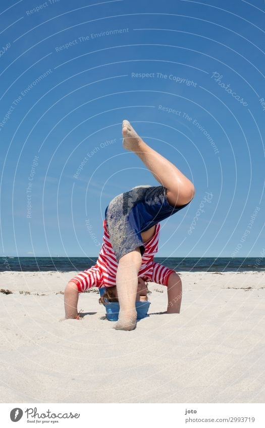 headstand Playing Vacation & Travel Summer Summer vacation Beach Ocean Child Infancy Legs 3 - 8 years Horizon Baltic Sea Movement Happiness Happy Maritime