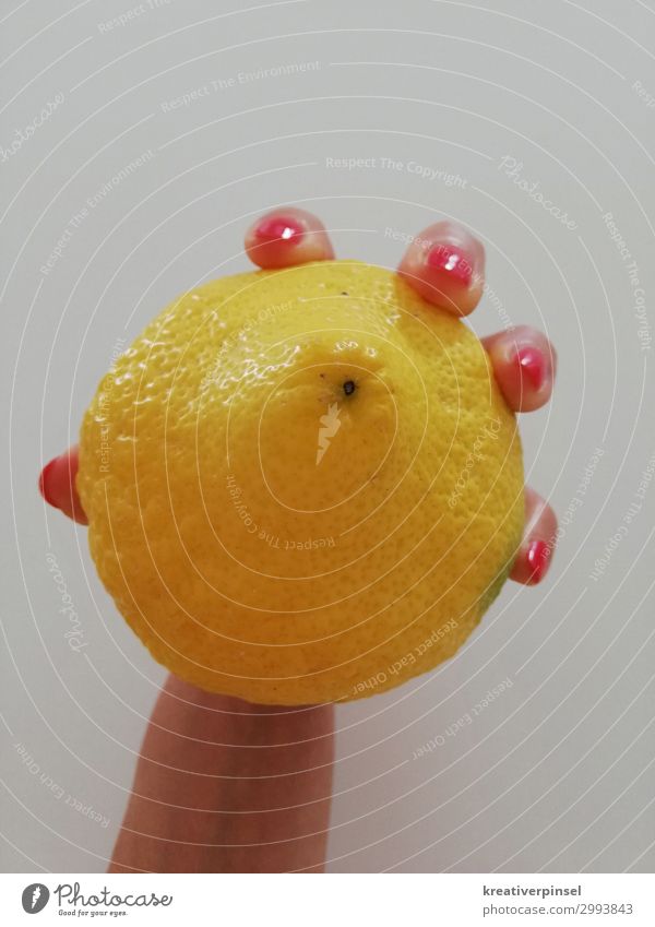 Lemons yellow Food Nutrition Picnic Diet Feminine Woman Hand Fingers Plant Yellow Red Colour photo Interior shot Close-up Artificial light Central perspective