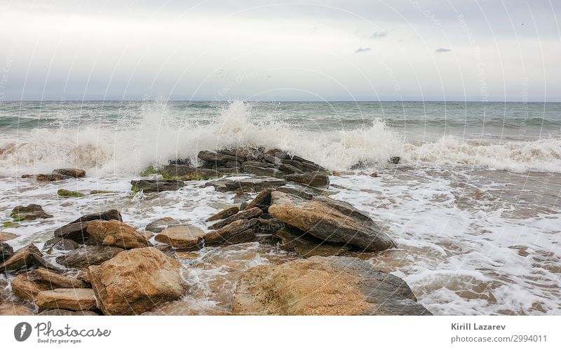Sea surf off the coast of Feodosia Landscape Sand Water Clouds Storm clouds Spring Weather Esthetic Beautiful Adventure Colour photo Exterior shot Deserted Day