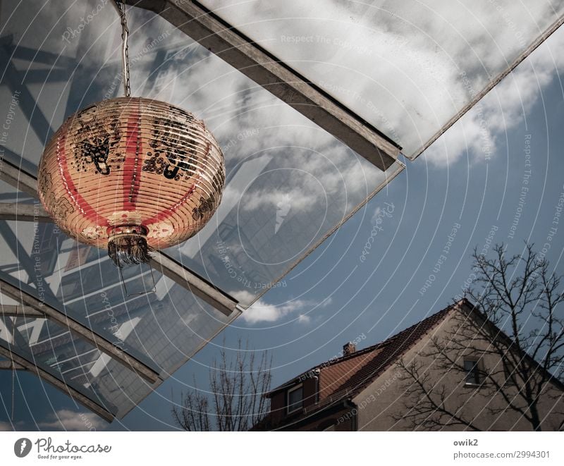 Chinatown Sky Clouds Tree Elsterwerda Small Town Downtown Populated House (Residential Structure) Lamp Sphere Bright Colours Glass roof Paper Chinese Sign
