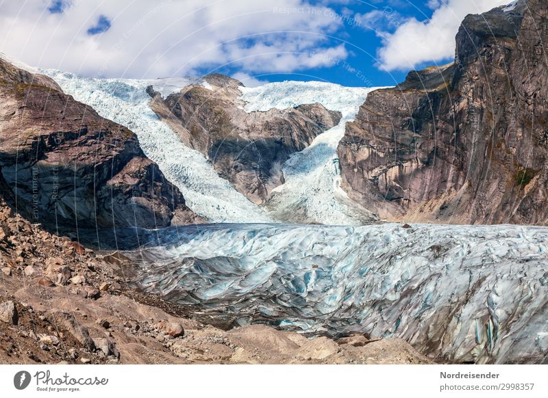 Glacier tongue of the Austerdal Glacier Vacation & Travel Tourism Far-off places Nature Landscape Elements Earth Sky Clouds Beautiful weather Ice Frost Rock