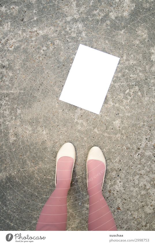 communication Communication Letter (Mail) Notepaper Empty blank page Paper White Copy Space Street Woman Legs feminine without text Information