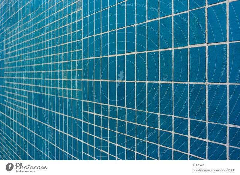 blue tiled Blue tiles Perspective Seam Stone stoneware Mosaic Building detail Pattern Grid texture background Vanishing point Copy Space Colour photo Deserted