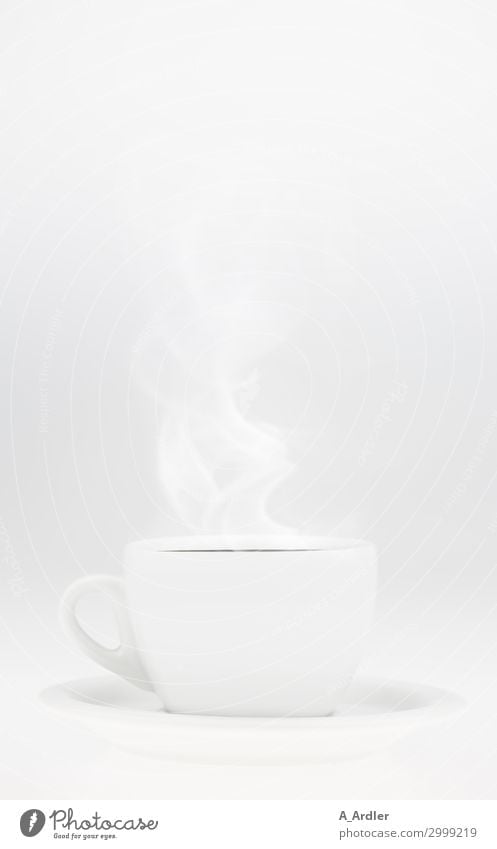 white coffee cup with steam To have a coffee Beverage Hot drink Coffee Latte macchiato Espresso Tea Crockery Cup Lifestyle Elegant Style Design Well-being