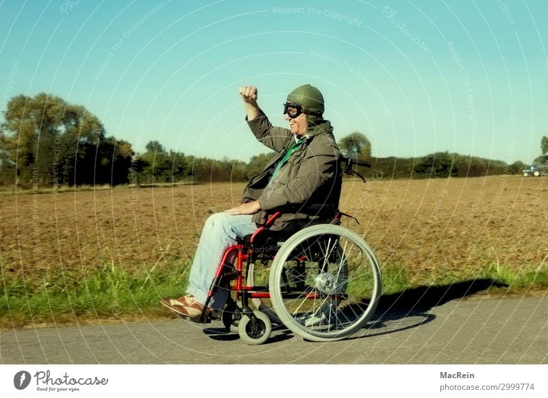 wheelchair user Human being Masculine Male senior Man 60 years and older Senior citizen Pedestrian Clothing Pants Jacket Cap Driving Old Brash Happiness
