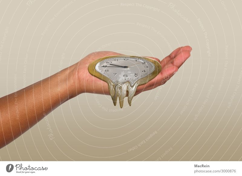 Time is running out Human being Hand Art Sign Yellow Gold Women`s hand Symbols and metaphors Haste Melt away Clock Palm of the hand Colour photo Interior shot