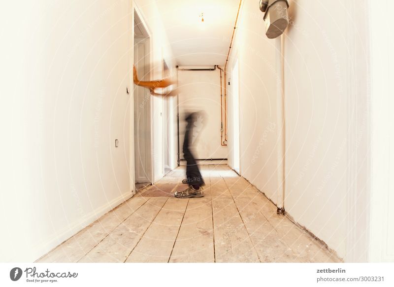 grapevine Old building Period apartment Motion blur Hallway Wooden floor Floor covering Man Wall (barrier) Human being Room Interior design Copy Space
