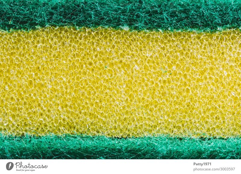 Kitchen sponge (macro) Living or residing Flat (apartment) Bathroom Sponge Surface structure Plastic Clean Yellow Green Pure Cleaning Cleaning agent Rasping